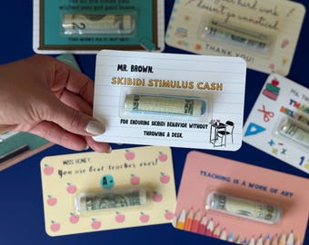 Funny Gift for Teacher Money card Holders for Appreciation Teacher Week cash skibidi Teacher Birthday Present Personalized for End of School
