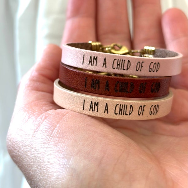 LDS bracelet I am a child of God leather Baptism gift LDS Religious jewelry for girls Christian present
