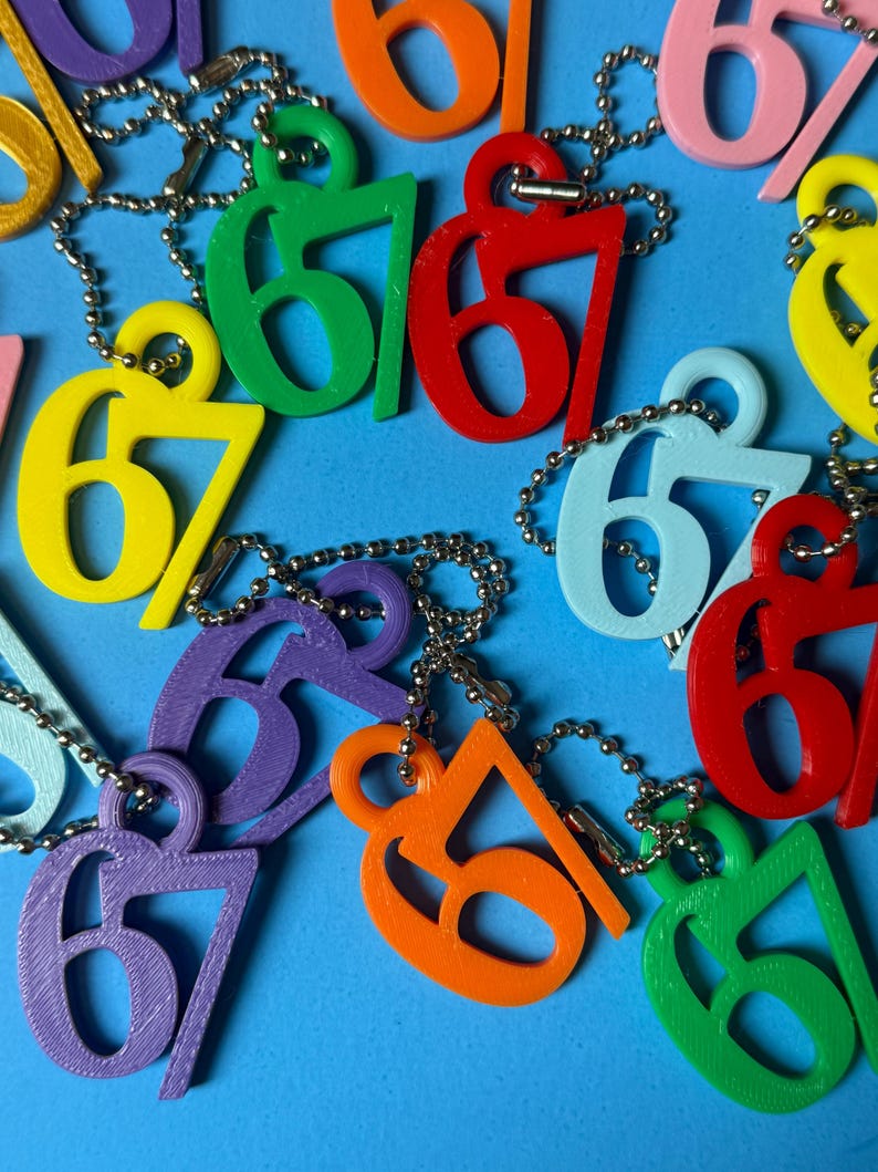 67 Funny Meme Keychain – 3D Printed Number Keychain, School Birthday ...