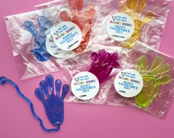 Sticky Hands Class Valentine favor personalized with Stickers, Valentine Favor for school handout, Non-Sugar gift for preschool kindergarten