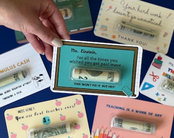 Personalized Teacher Appreciation week gift for Teacher Cash Holder Cute Money Card Holders Gift Card for End of School