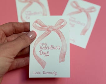 Coquette Bow Valentine's Day cards for girls, Valentine cards for teens, school handout for girls, Classroom coquette bow Valentine Favor