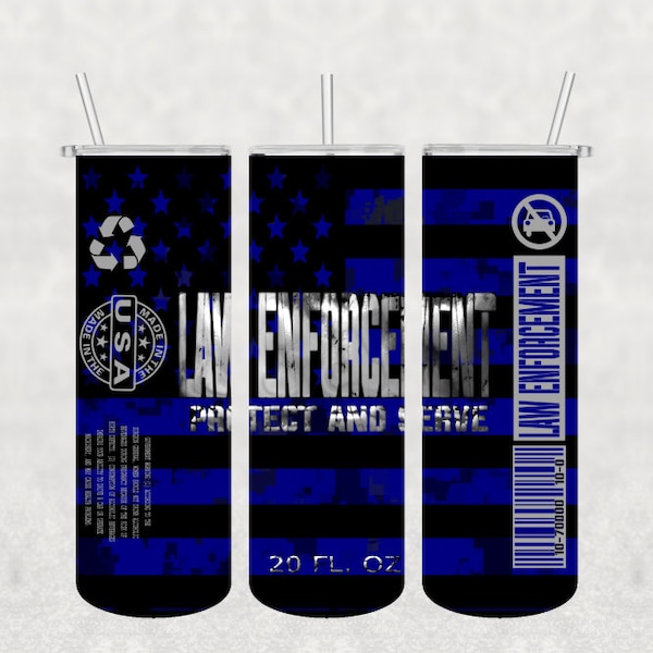 Law Enforcement Beer Can 20oz Skinny Tumbler PNG, Sublimation Tumbler PNG