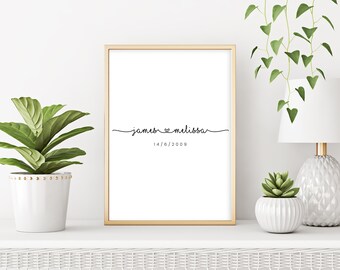 DIGITAL FILE - Couple Names and Date - Personalized - Custom - Printable Wall Art - x 3 Sizes - Digital Print Download