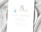 Minimalist Baby Shower Invitation, Simple Elegant Baby Shower Invite, Stork Baby Shower Invitation, Boy Baby Shower Invitation Template