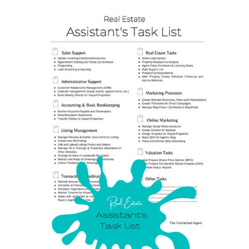 Real Estate Assistant's Task List Printable Etsy