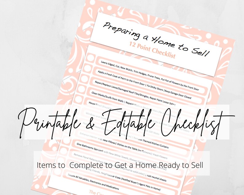 Preparing A Home to Sell Checklist PDF Printable Etsy
