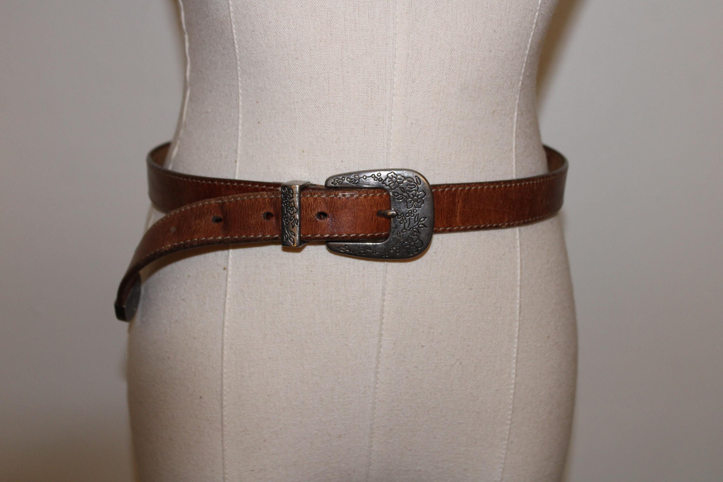 Y2K Brown Leather Belt With Flower Engraved Buckle - Etsy display picture 2