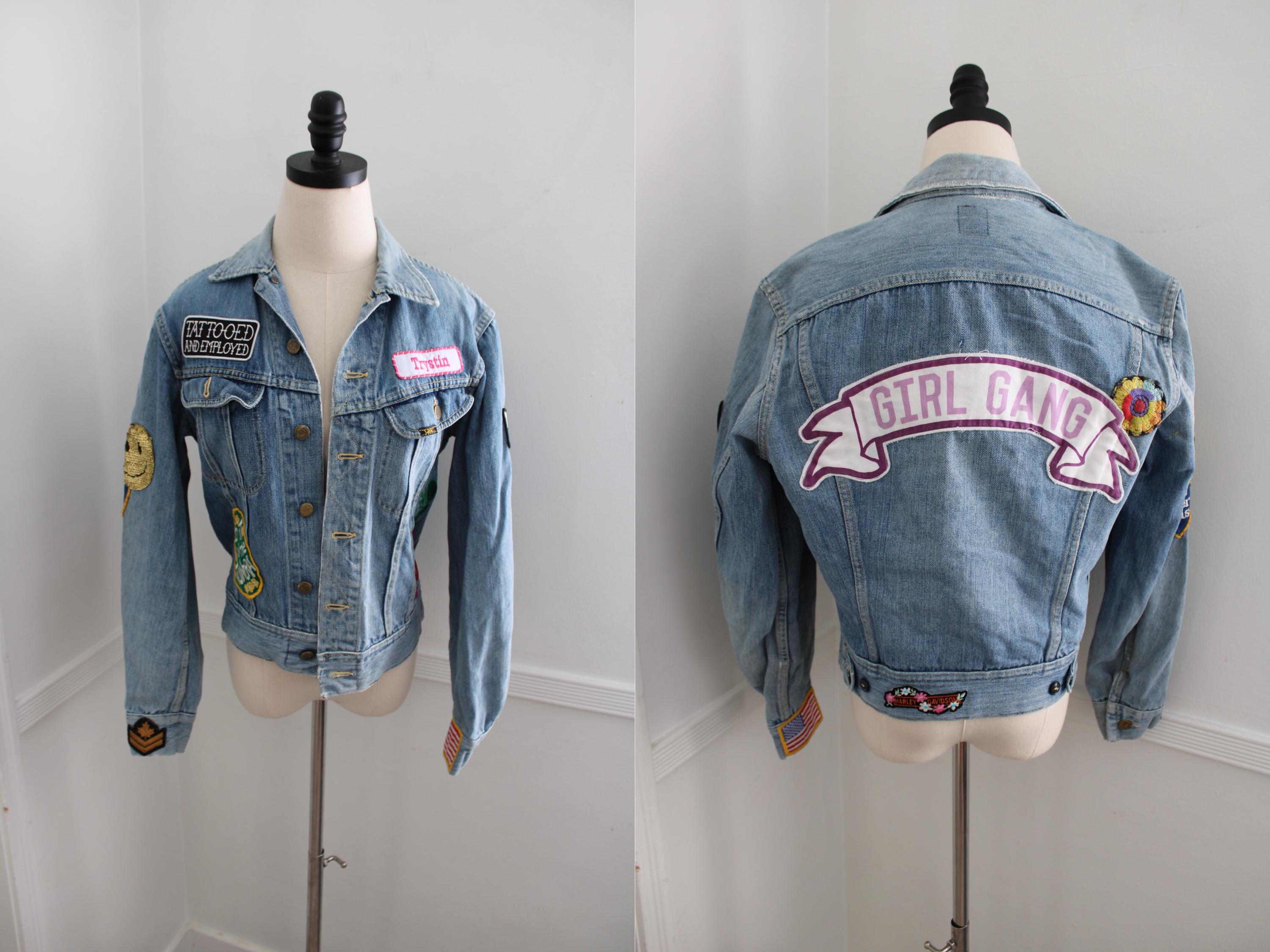 Vintage Lee Distressed Denim Jacket with a Sorted Patchwork 1970s
