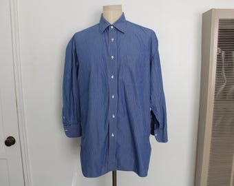 Men's Blue Striped Button-Down Shirt - Made in Italy - Size XL