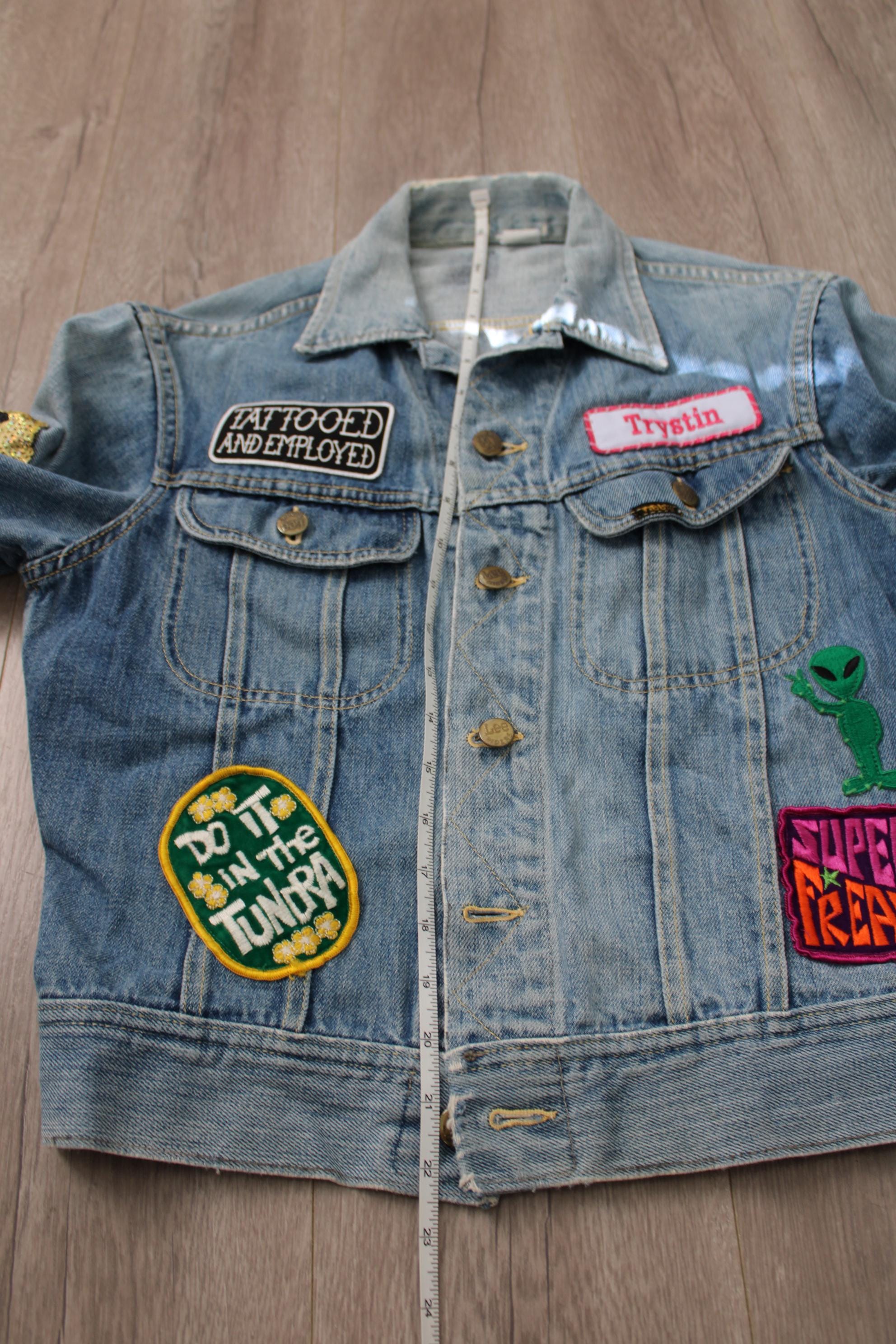 Vintage Lee Distressed Denim Jacket With a Sorted Patchwork 1970s