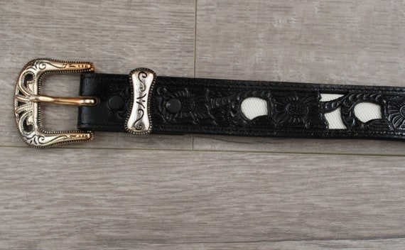 Vintage Tooled Leather Belt. Floral Designs. - image 1