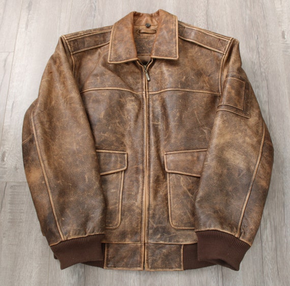 Men Leather Bomber Jacket.