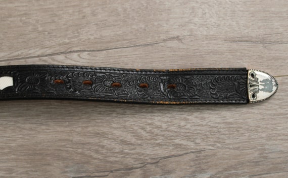 Vintage Tooled Leather Belt. Floral Designs. - image 2