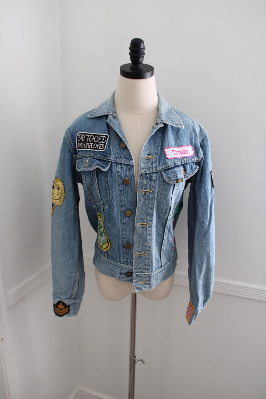 Vintage Lee Distressed Denim Jacket With a Sorted Patchwork 1970s