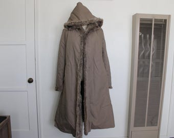 Vintage Faux Fur Lined Hooded Coat - Women's Size Large