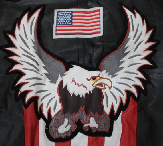 Men Bomber Leather Jacket. USA Patchwork. Eagle P… - image 5