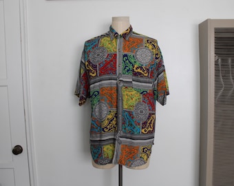 Men's Short Sleeve Rayon Shirt Men's Size Large