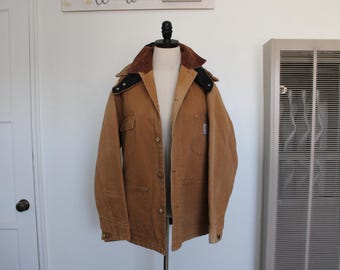 Chaqueta vintage Carhartt, fabricada en EE. UU., talla grande, forro de lana y capucha desmontable.