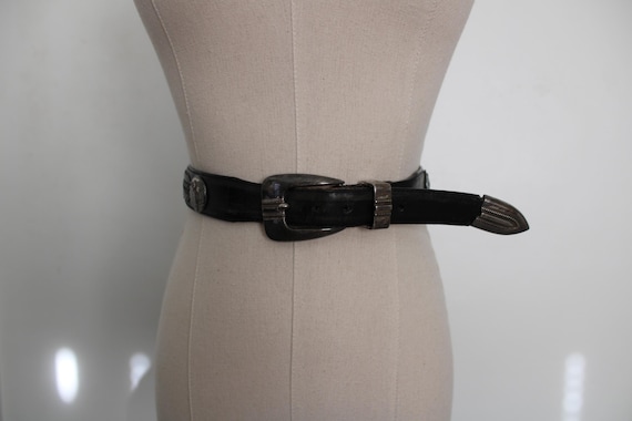 Long Leather Belt / Tooled / Woven / Golf Edition / 1990s - Etsy display picture 1