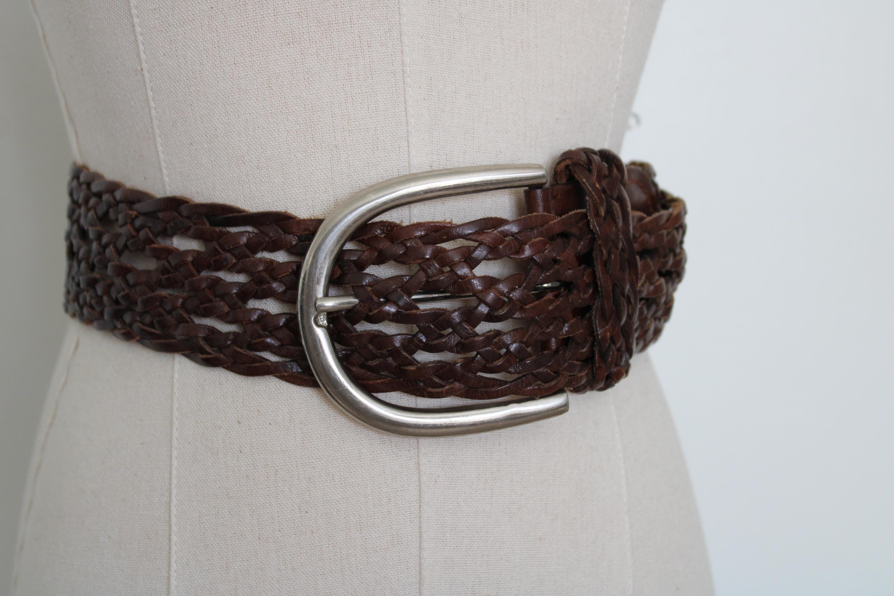 RARE LINEA PELLE 1990s Woven Brown LEATHER Belt Vintage 1990s Lines Pelle Leather Belt Wide Woven Lt Brown  main image 2