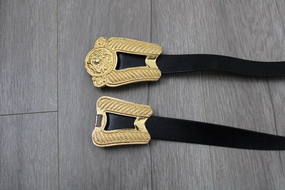 Vintage Leather Belt / Golden Buckle / 80's - 90'… - image 2