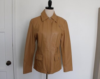 Y2K Leather Jacket / Women's Medium Size / Lamb Leather Shell / Polyester Lining