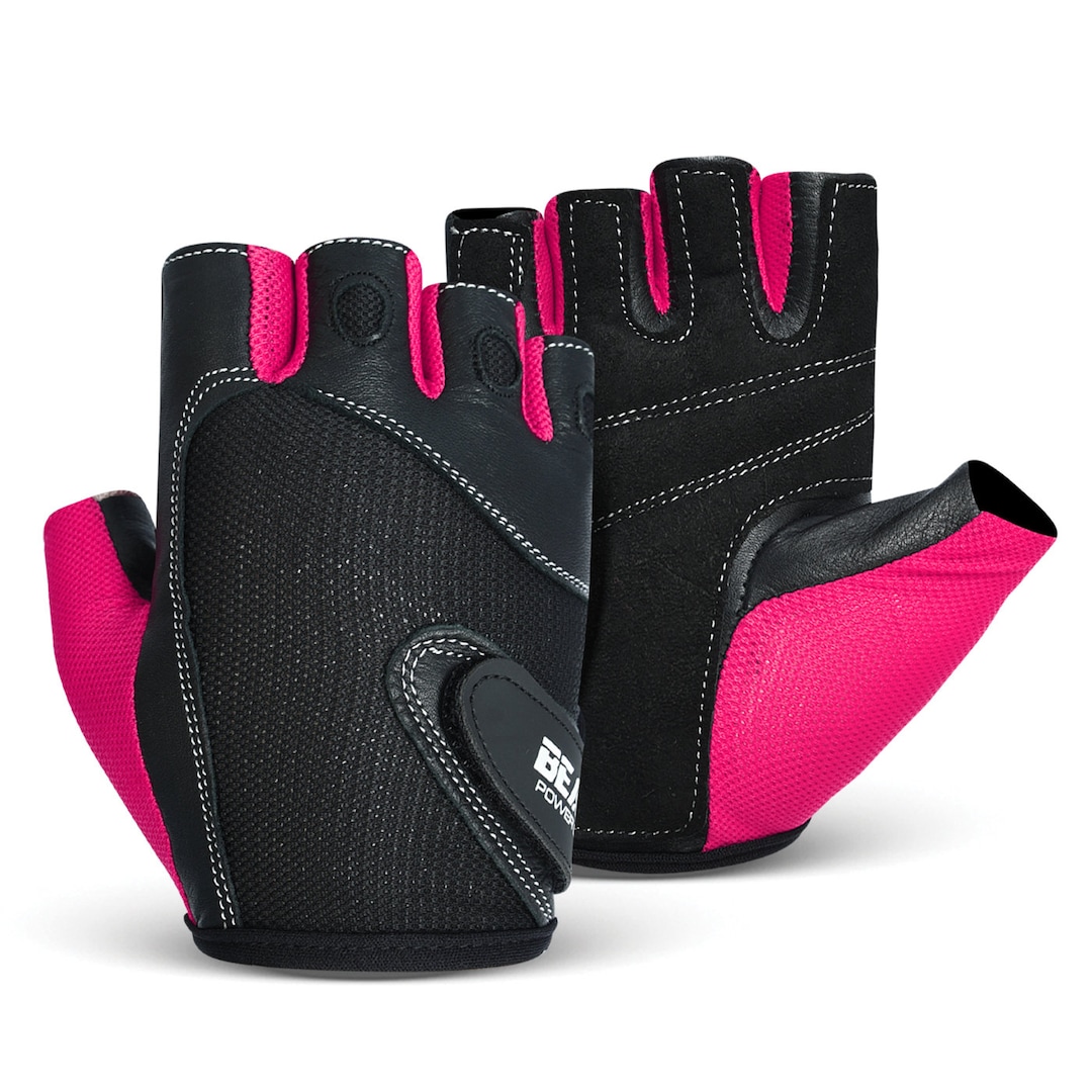 Womens Gym Gloves pair Padded Durable Leather Palm, Washable, Half