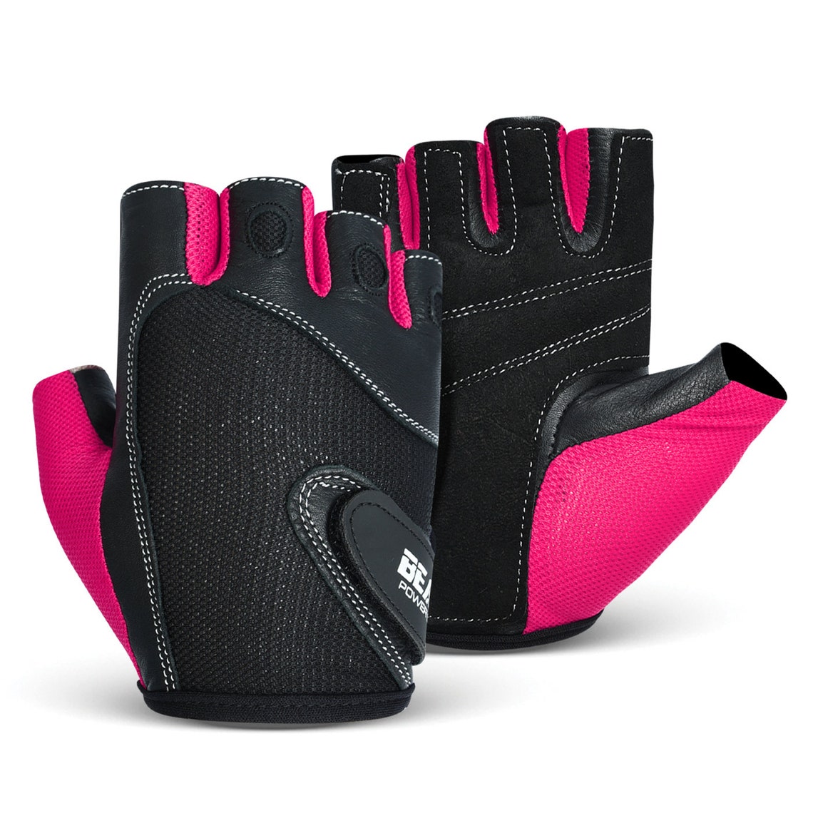 Womens Gym Gloves Pair Padded Durable Leather Palm, Washable, Half
