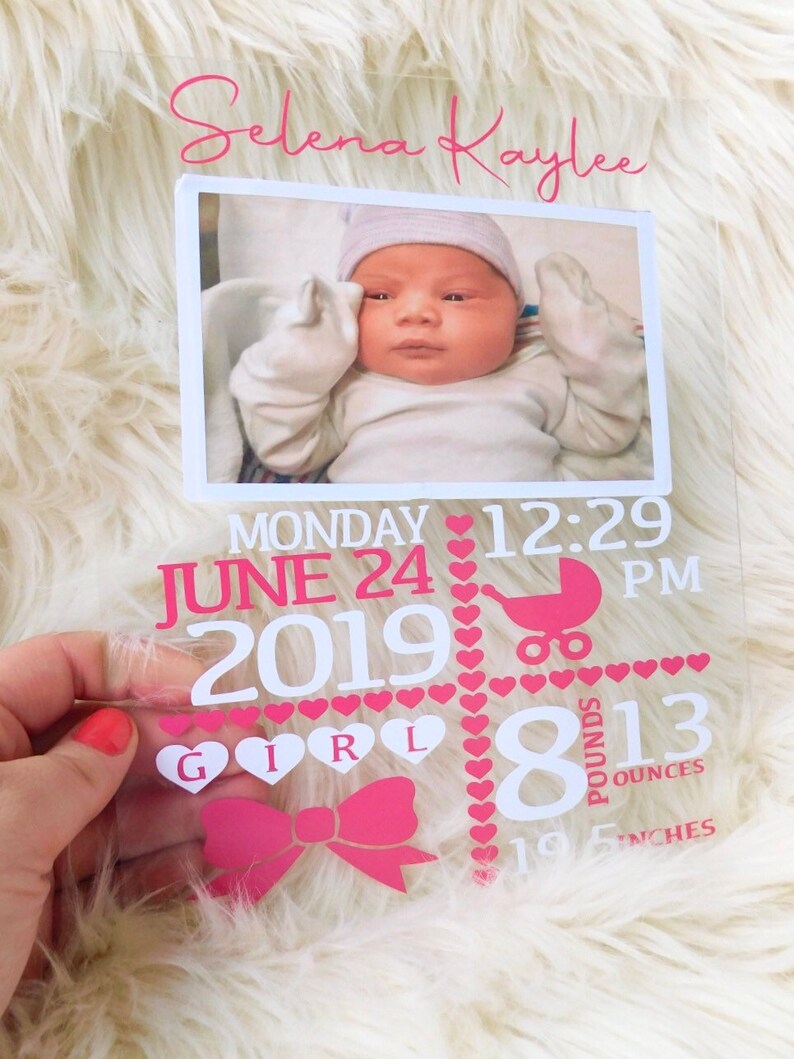 Gift for baby Boy /& Girl Newborn Birth Announcement Glass Baby Birth Stat Plaque or Glass with Frame Gift for mom. Glass,Plexiglass
