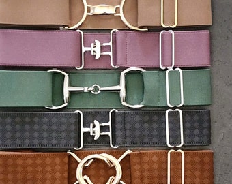 1.5 Inch Adjustable Elastic Equestrian Belts- Surcingle, Snaffle Bit, Circle, Clip Buckles