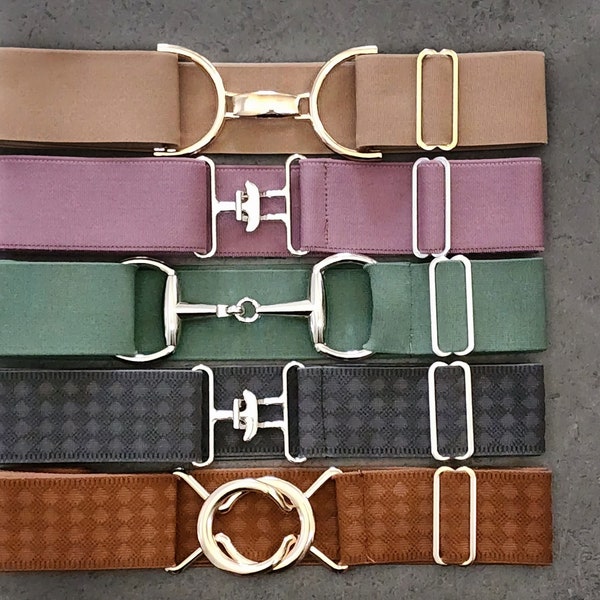 1.5 Inch Adjustable Elastic Equestrian Belts- Surcingle, Snaffle Bit, Circle, Clip Buckles