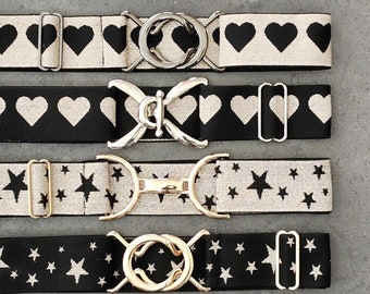 Cinturones elásticos ajustables para montar a caballo con corazones y estrellas de 1,5 pulgadas