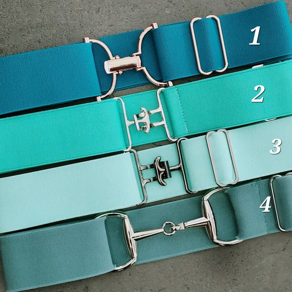 1.5 Inch Blue Green Shades Adjustable Elastic Equestrian Belts