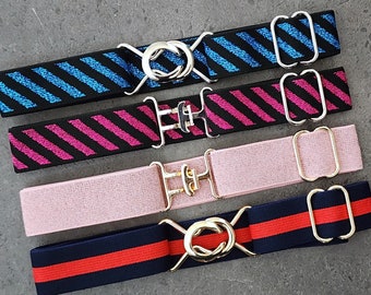 1 Inch Adjustable Elastic Equestrian Belts- Surcingle, Snaffle Bit, Circle, Clip Buckles