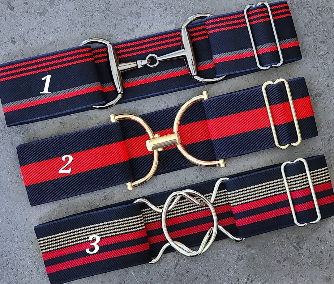 2 Inch Thick, Red Navy Striped Elastic Adjustable Belts Etsy