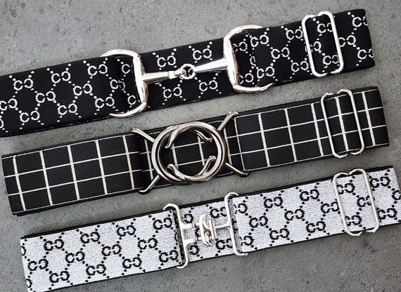 1.5 Inch Black, Silver, and Cream Print Elastic Adjustable 