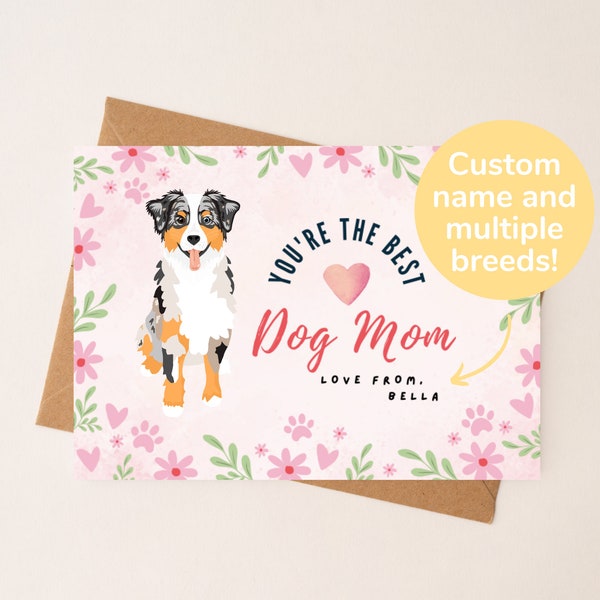 Custom Australian Shepherd Mother's Day Card | Personalized Dog Breed Card | Dog Mom Card