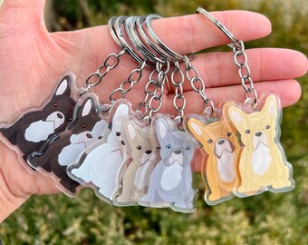 フレンチブルドッグ アクリル製犬種キーホルダー | ペットロス追悼ギフト | かわいい犬へのギフト | ペット種キーホルダー