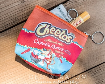 Flamin Hot Cheetos Zippered Coin Purse Pouch Mexican Chips & Snacks Doritos Takis Nitro Fuego Novelty Printed Bag Keychain