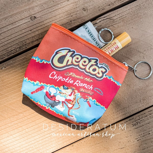 Flamin Hot Cheetos Zippered Coin Purse Pouch Mexican Chips & Snacks Doritos Takis Nitro Fuego Novelty Printed Bag Keychain