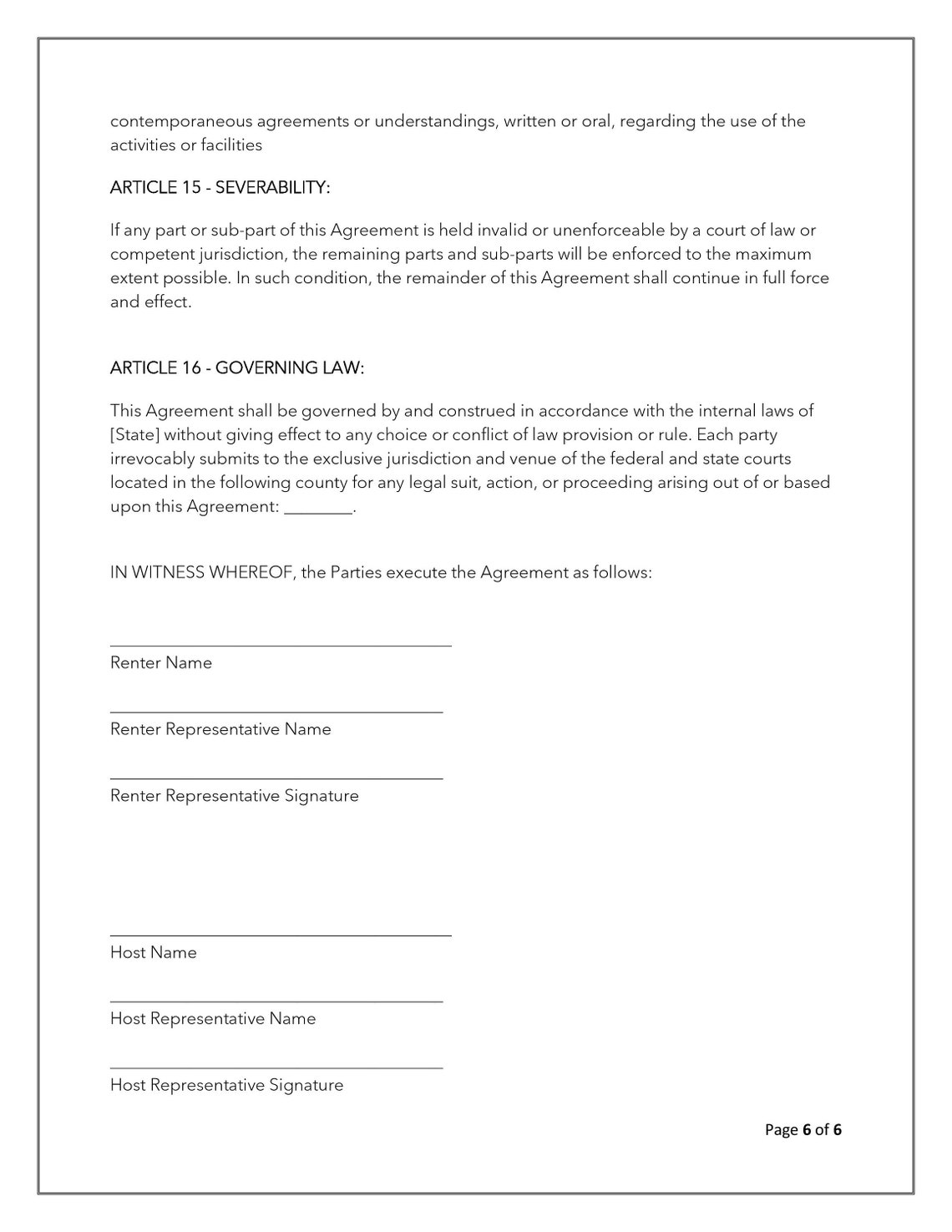 Easy To Edit Event Agreement Waiver Microsoft Word Venue Etsy