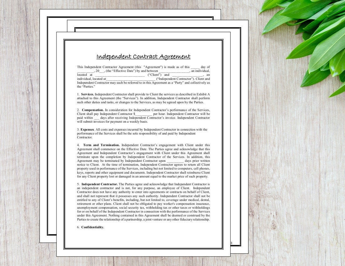 Easy To Edit Independent Contract Agreement Microsoft Word Etsy