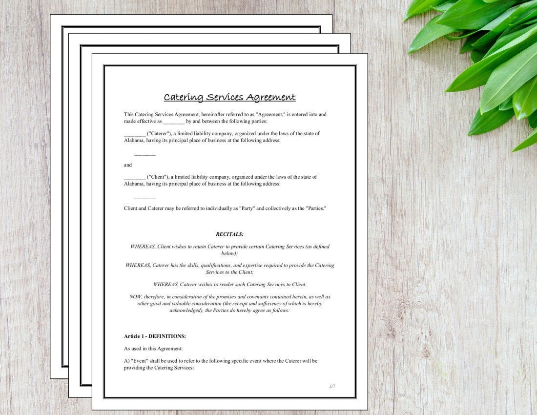 Easy to Edit Catering Service Agreement / Microsoft Word /  Etsy For Catering Contract Template Word
