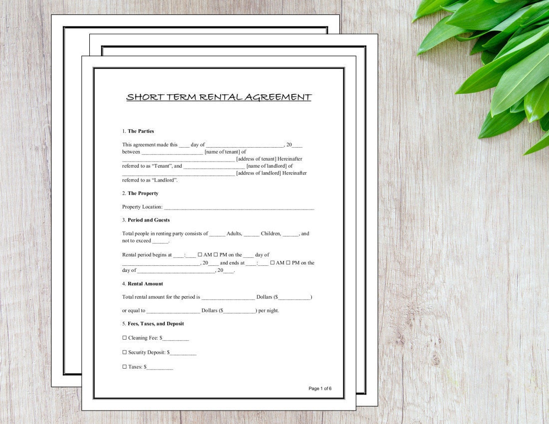 Easy to Edit Short Term Rental Agreement / Microsoft Word / - Etsy Hong Kong