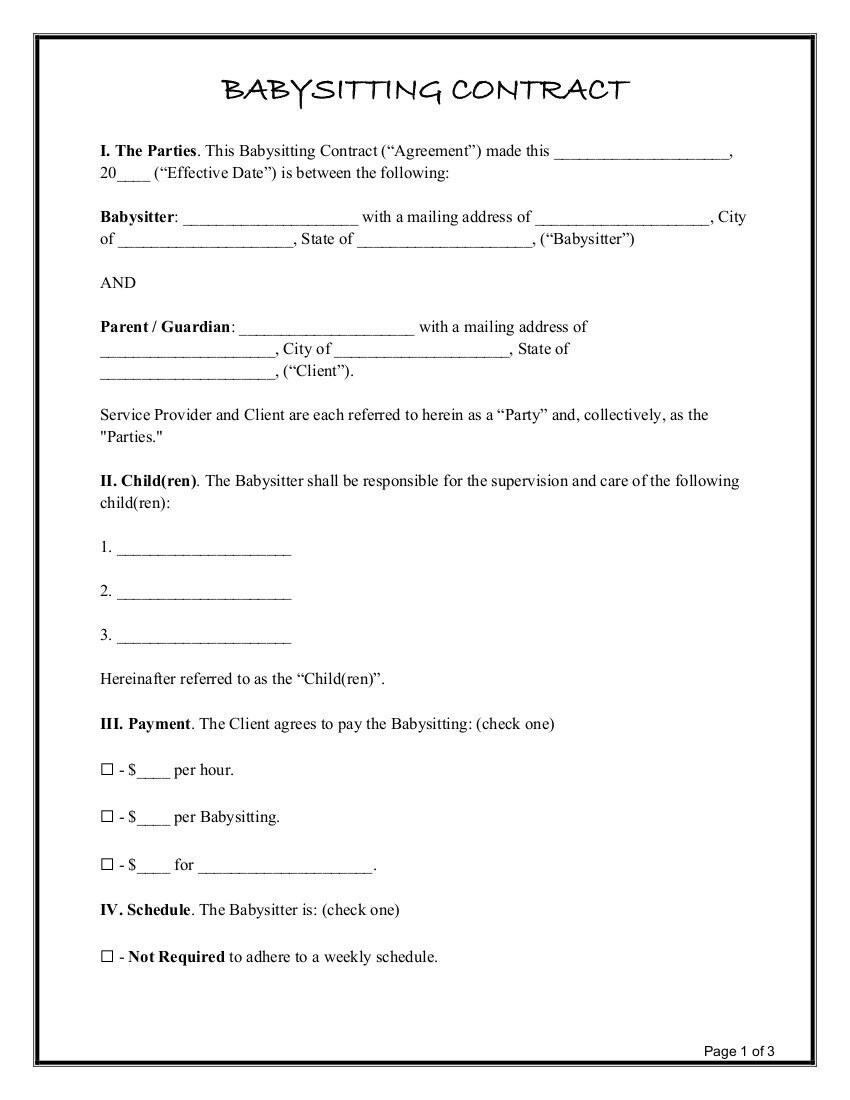 Babysitter Contract Template