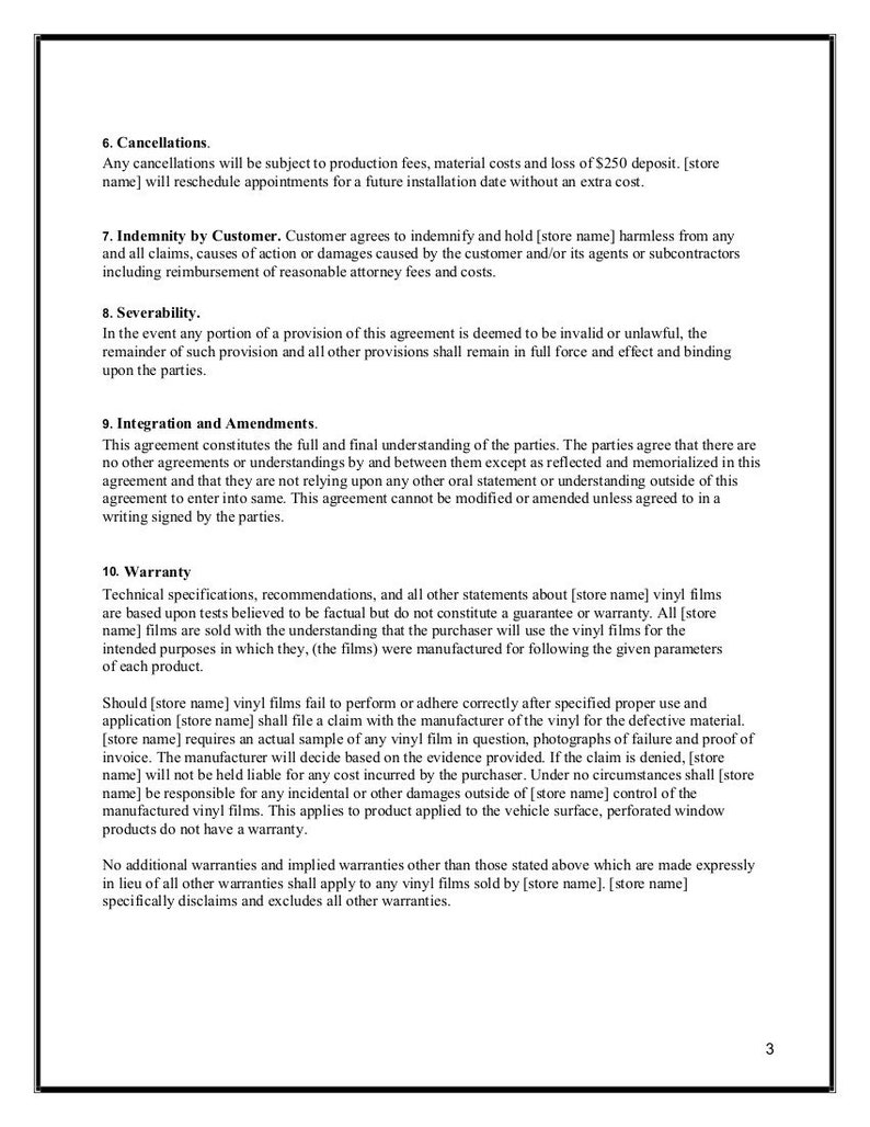 Easy to Edit Vehicle Wrap Agreement / Terms and Conditions for Etsy