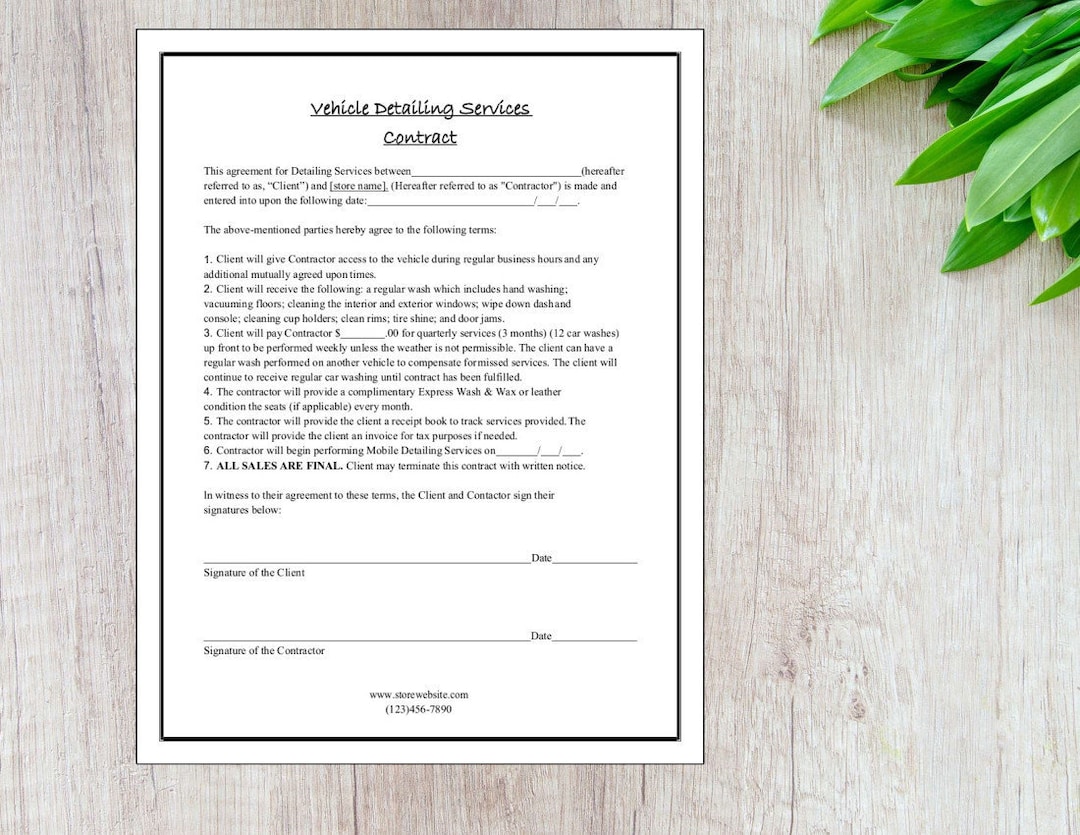Car Detailing Contract Template Car Detailing Contract Template