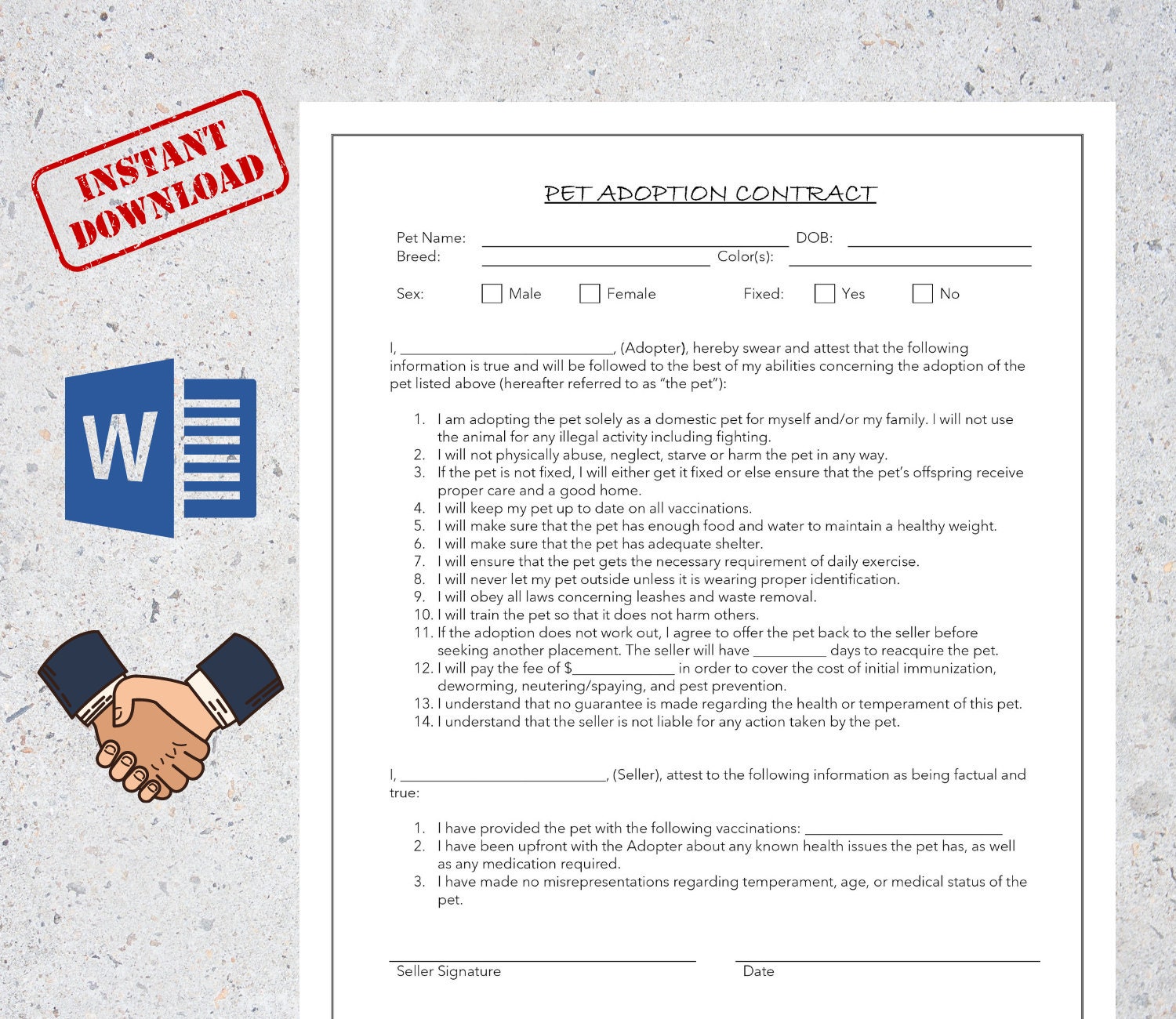 Easy to Edit Pet Adoption Contract / Microsoft Word / Puppy - Etsy Australia Easy to Edit Pet Adoption Contract / Microsoft Word / Puppy - Etsy Australia