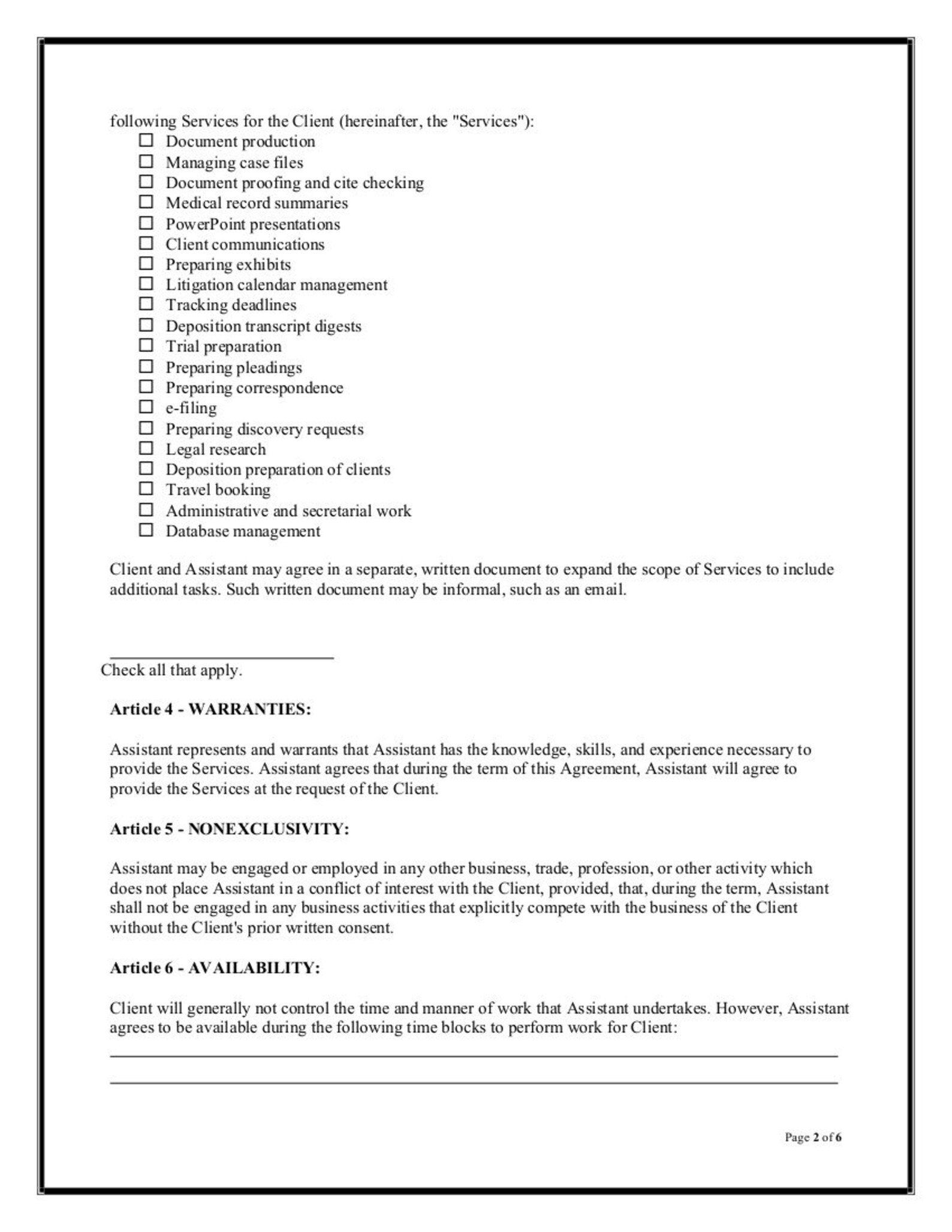 virtual assistant client contract template virtual assistant client contract template